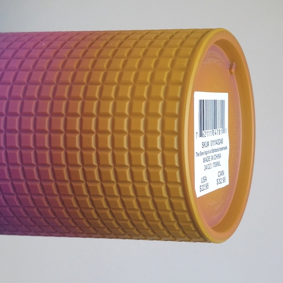 Starbucks Ombre Blue Mustard Pink Grid 24 oz Cold Cup Tumbler w Lid & Straw NWT - Picture 9 of 14